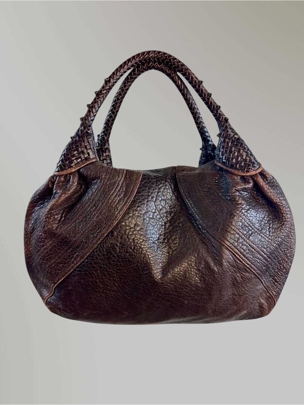 Fendi Spy Bag Braided Handle Brown Leather Shoulder Bag - Picture 11 of 11